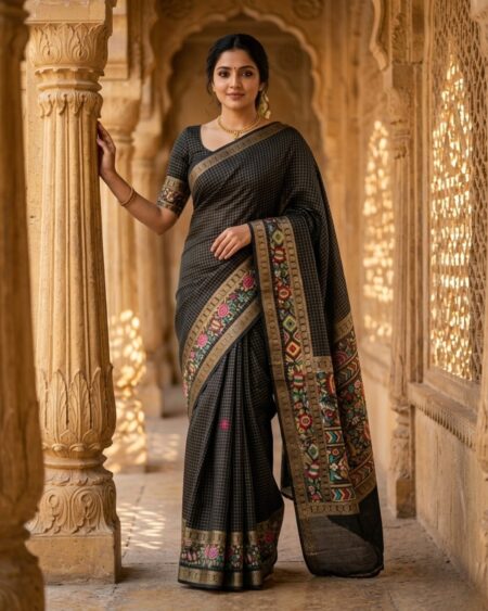 Ethnic Black Saree Inspired by Heritage Indian Art