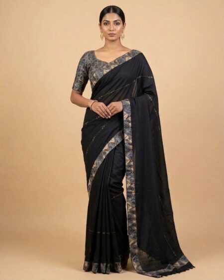 Women's Premium Black Saree with Elegant Border Work for Special Occasions