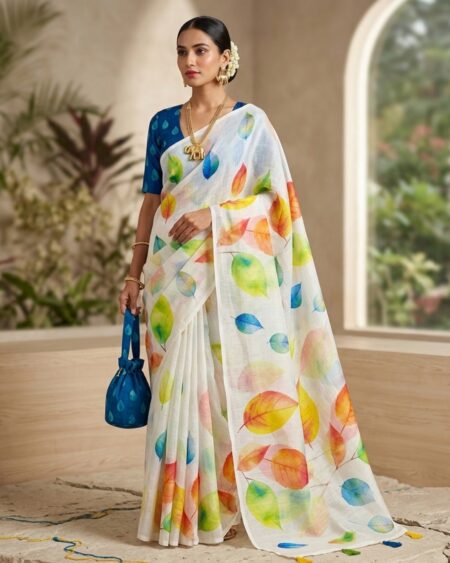 Stylish White Printed Saree for Women | Festive, Office & Casual Wear