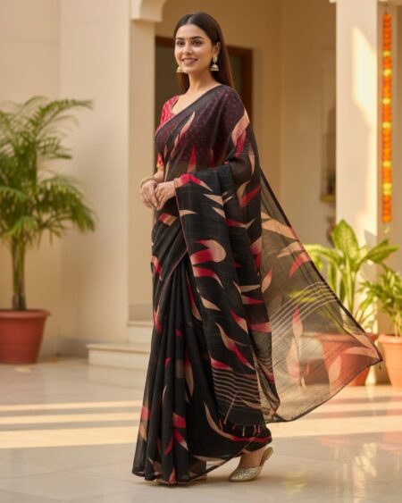 Premium Designer Printed Saree | Black Party Wear & Festive Collection