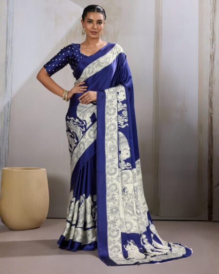 Luxury Purple Silk Saree with Heritage Artwork Print for Wedding & Festive Occasions